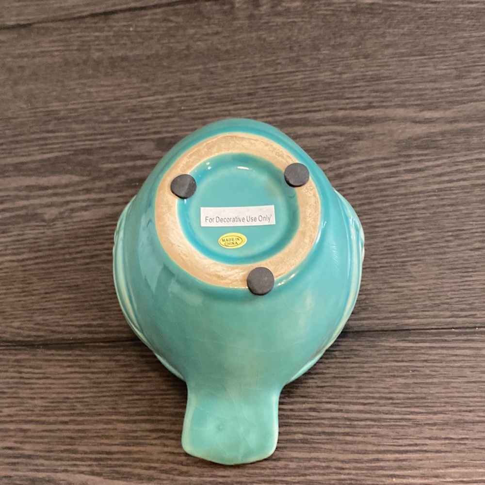 Seafoam green ceramic bird container. 4” diameter across opening. Cute! - Picture 8 of 11